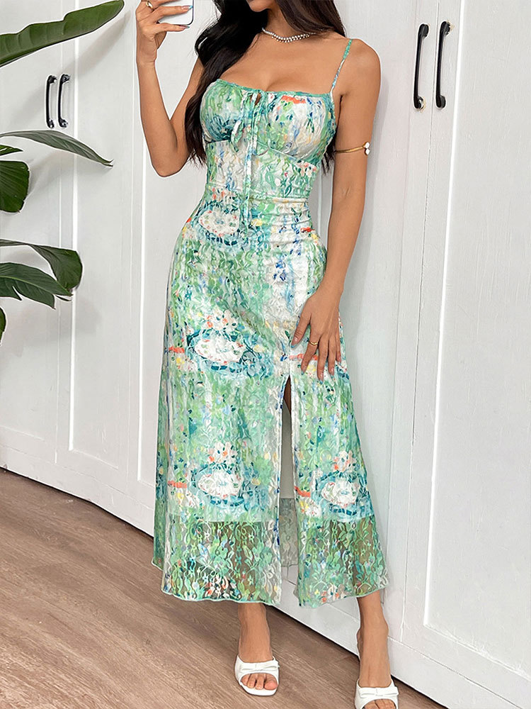 Asymmetrical Sleeveless Patterned Maxi Dress