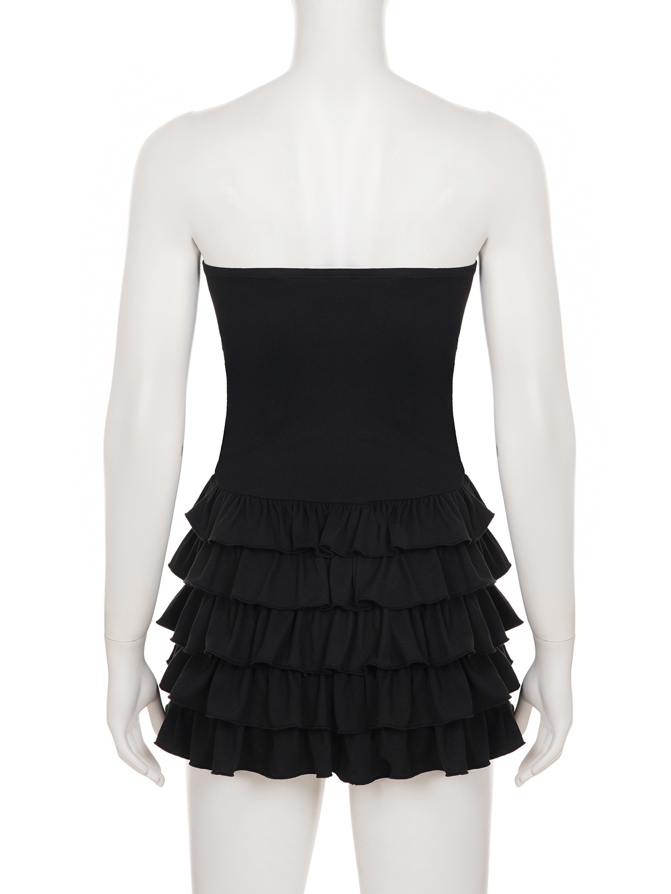 Sweet and Spicy Style Tube Top Waist-Cinching Fluffy Cake Skirt Design Eyelet Perforated Mini Short Dress