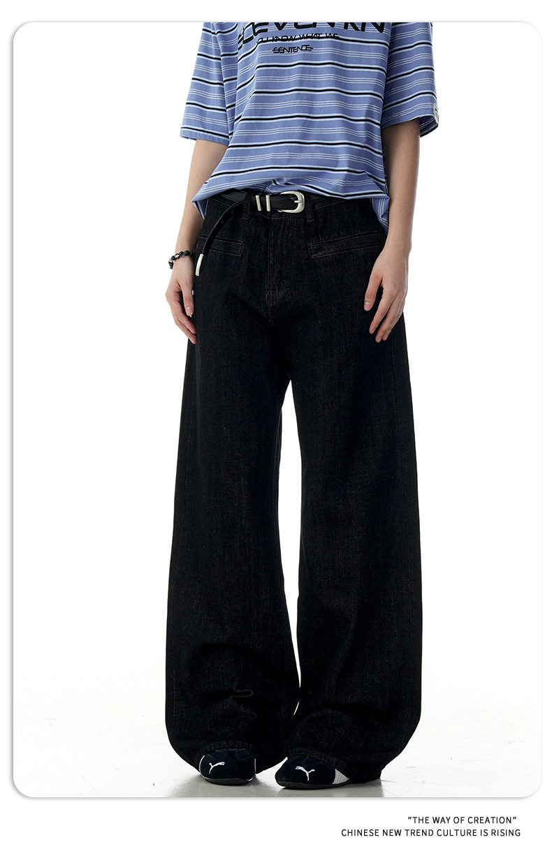 Red Edge Black Original Jeans Unisex Simple A-Line Straight Loose Long Pants