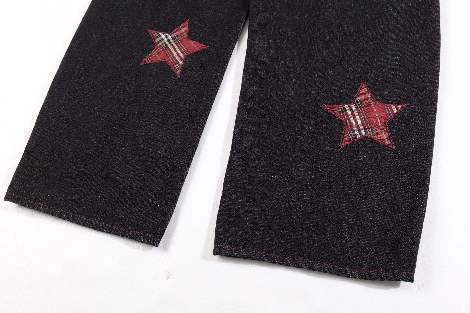 High Street Striped Star Patchwork Wide-Leg Jeans for Men and Women Loose Fit Trousers