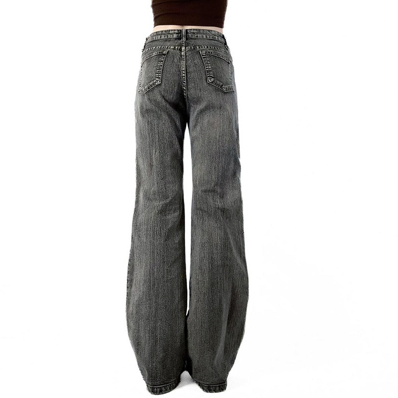 Bead embroidery floral design for vintage washed micro flared jeans