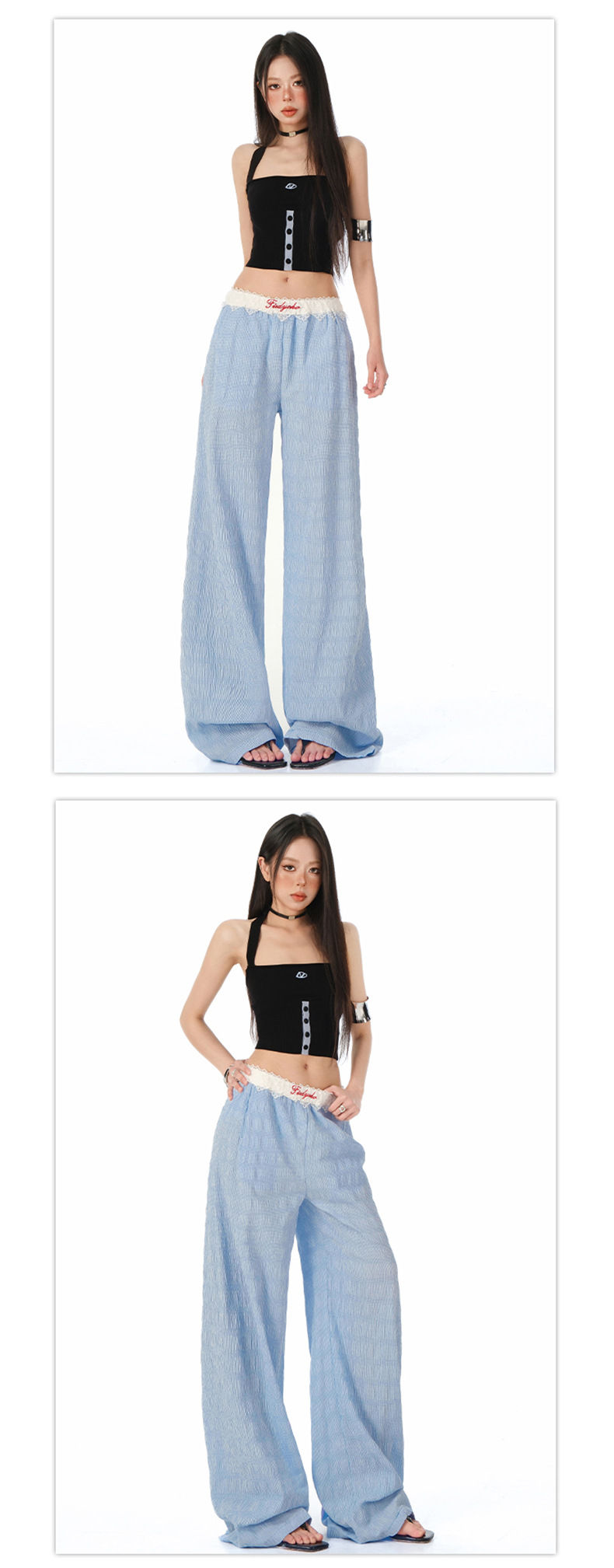 Women's Lace Casual Pants Loose Drape Wide Leg Trousers for Summer Strolling
