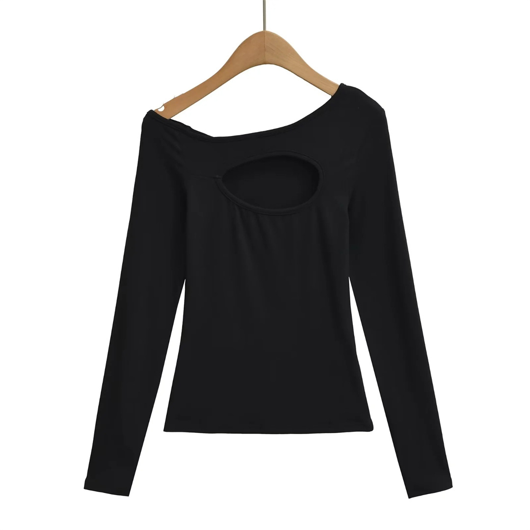 Ladies Daring Wrist-Length Bardot Keyhole T-Shirt
