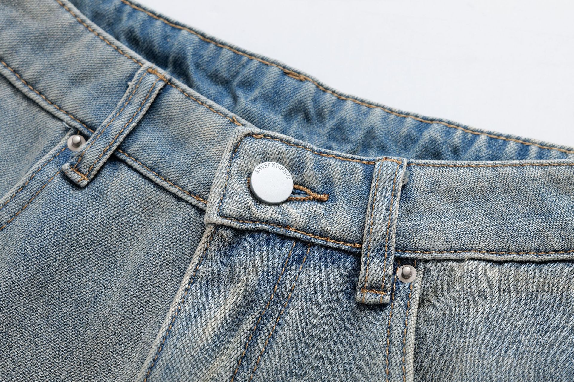 Vintage washed light blue warm and plush long straight leg jeans