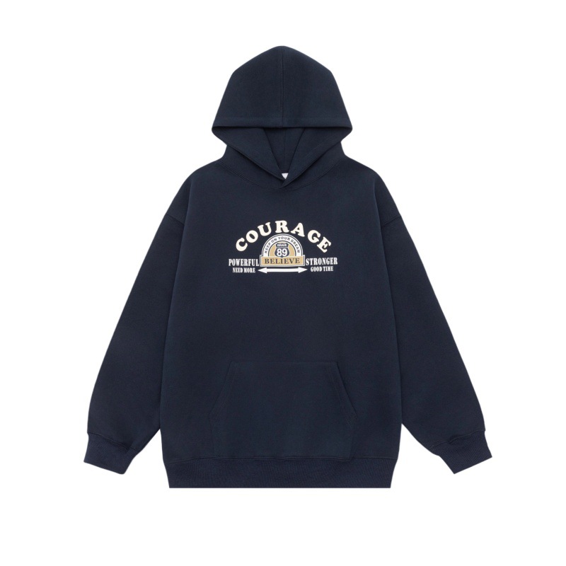 Retro Oversized Cotton Blend Lettering Hoodie