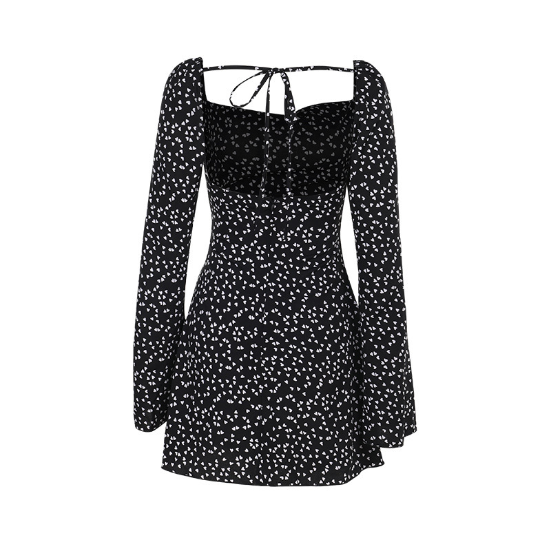 Square Neck Sleeveless Dot Print Open Back Dress