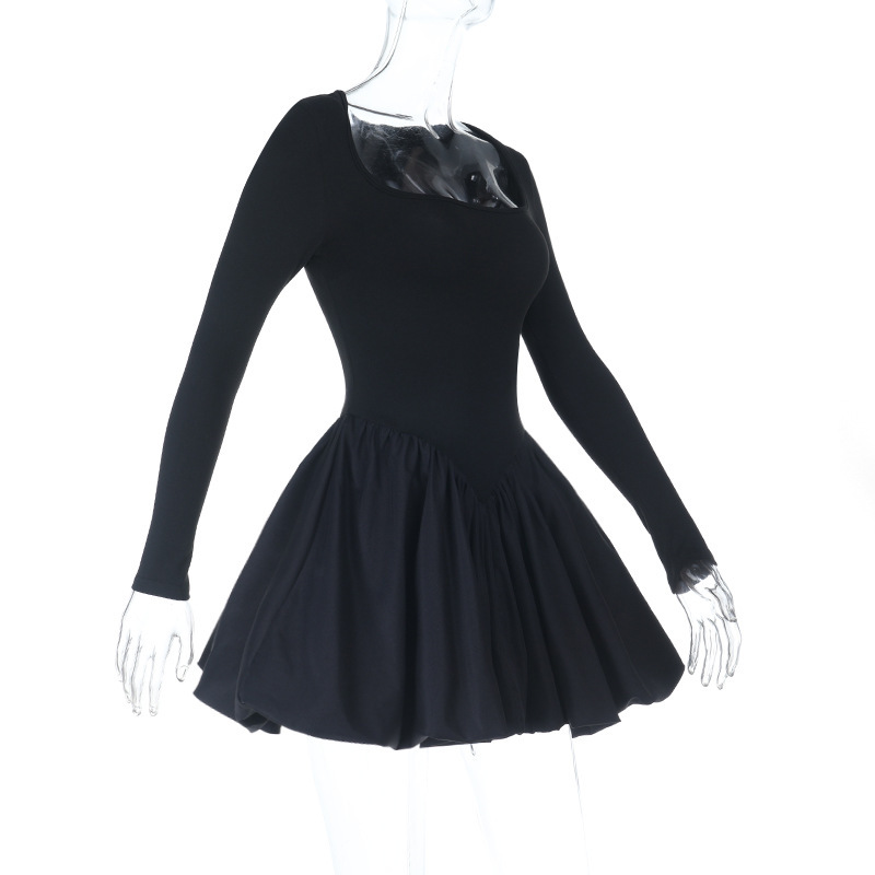 Fitted Long Sleeve Square Neck Knit Mini Dress