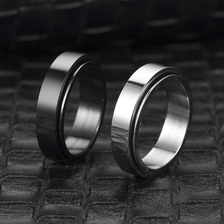 New Stainless Steel Turnable Ring Titanium Steel Couple Ring Japanese and Korean Style Simple Turning Ring