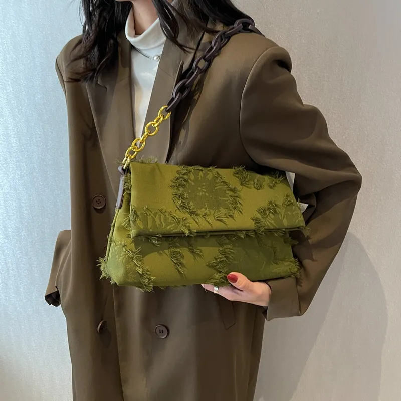 Canvas Crossbody Bags for Women New In Latest Trend Designer Chain Shoulder armpit Handbags Small Underarm Bag
