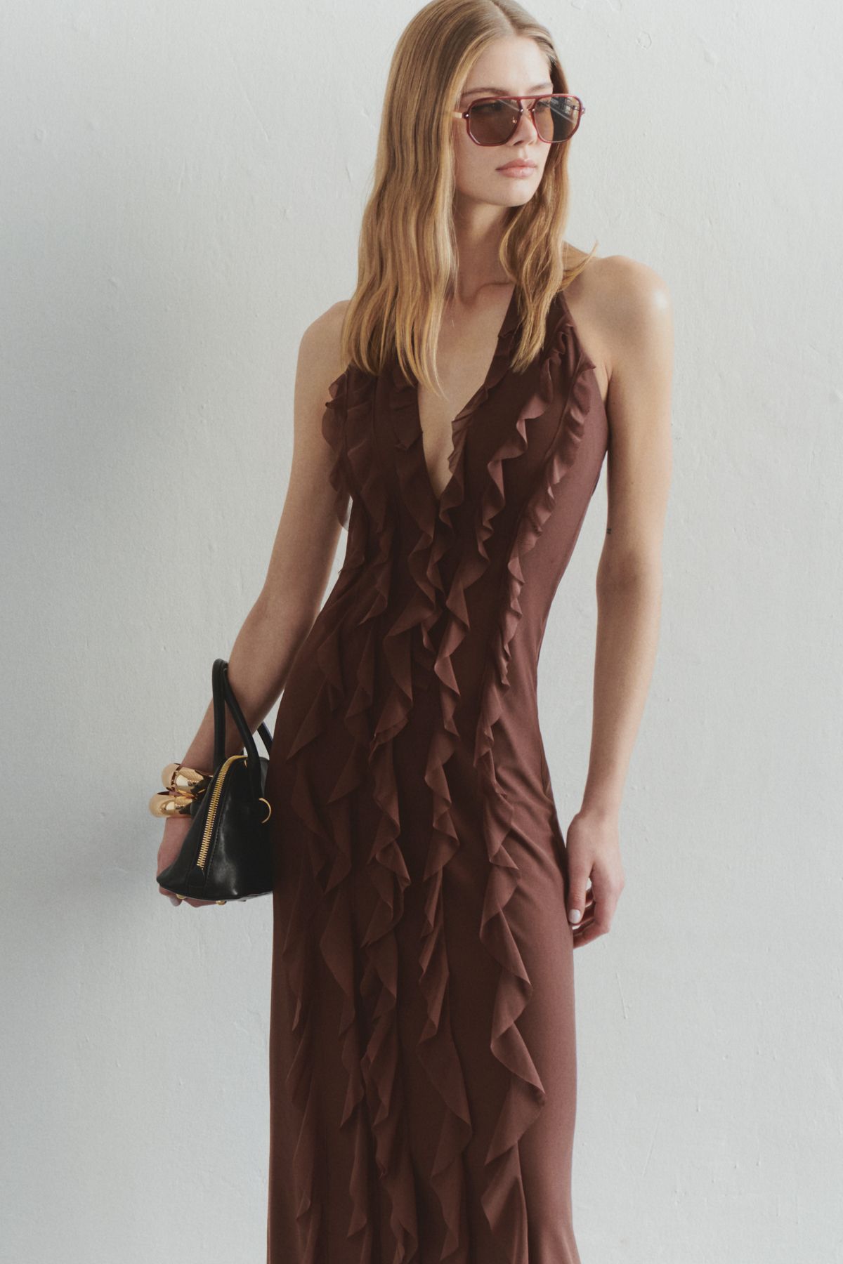 Yellow Solid Color Strapless Sexy Backless Lace High-Grade Dress Long Dress