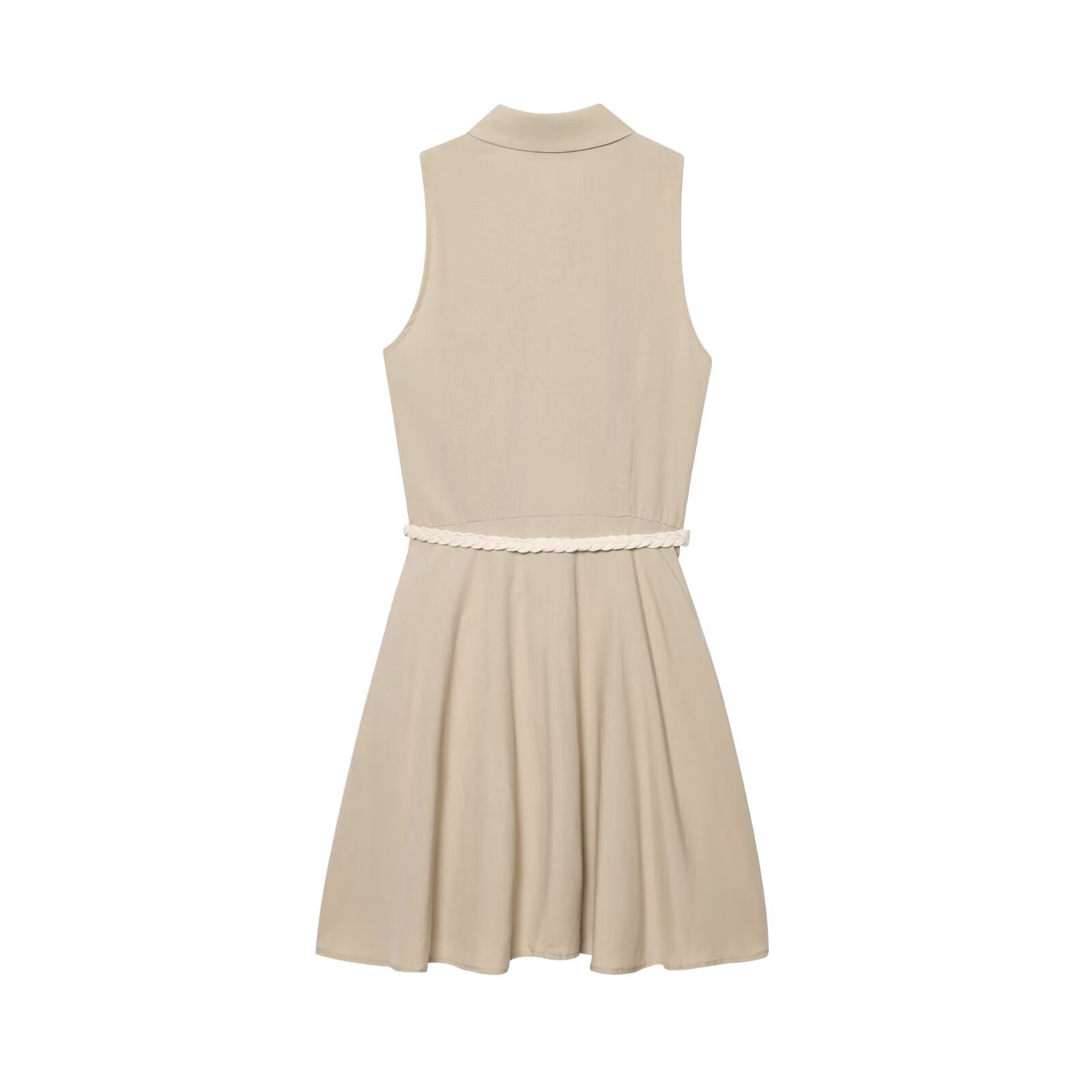 Women's Dress with Belt Mini Dress Sleeveless Turn-down Collar Elegant Fitted Short Skirt