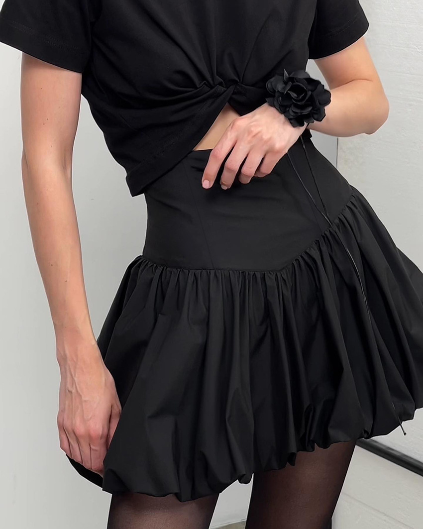 Elegant Cotton High-Waist Bubble Skirt for Office Wear A-Line Skirt Slimming Short Skirt