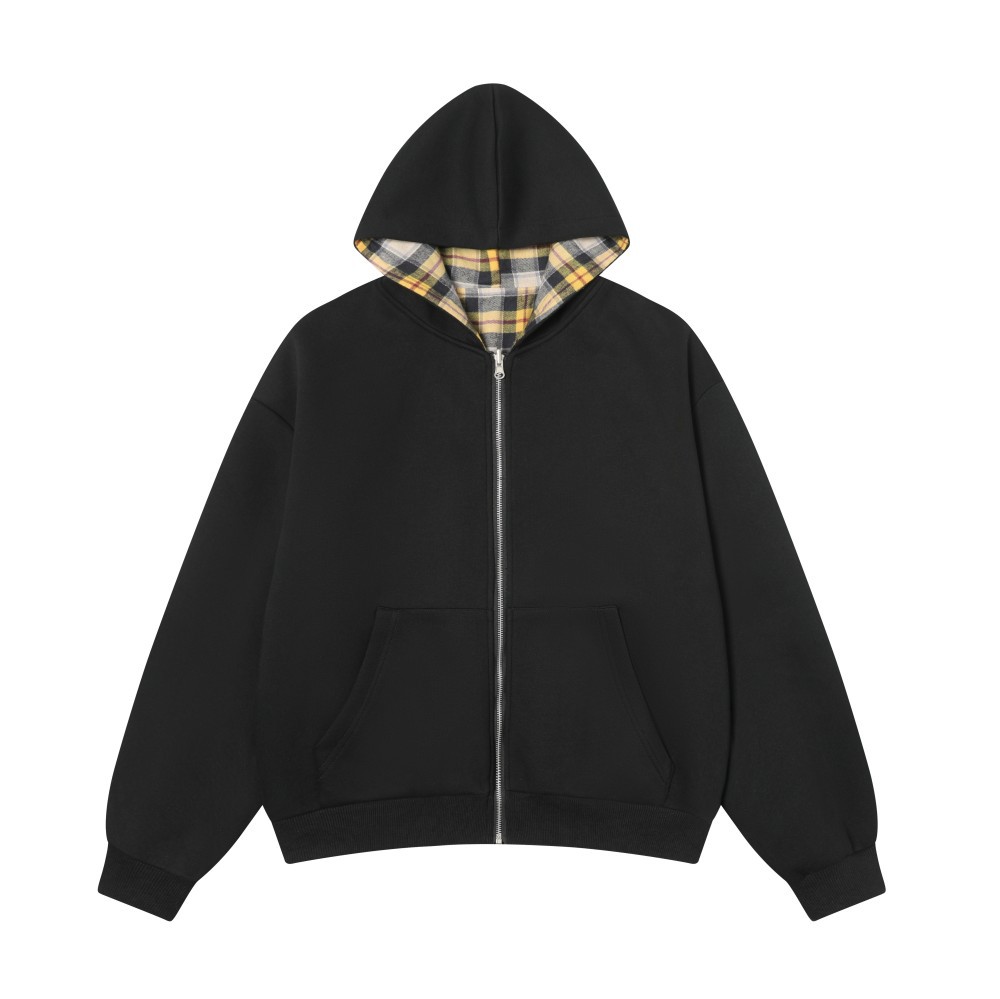 American Relaxed Mustard Checked Double-Sided Zipper Hoodie