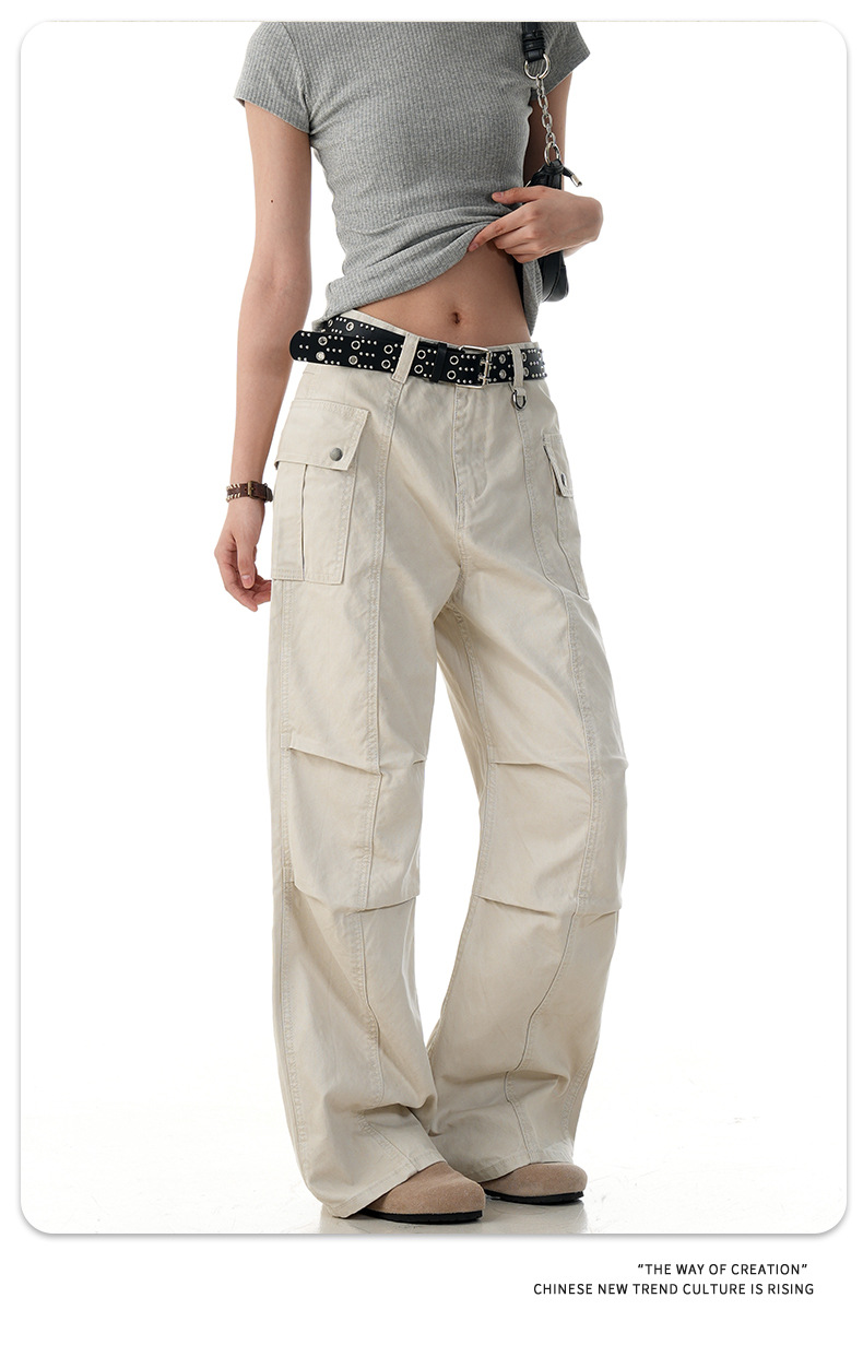 Flared Work Pants for Men and Women Slim Multi-Pocket Simple Loose Casual Pure Cotton Long Pants