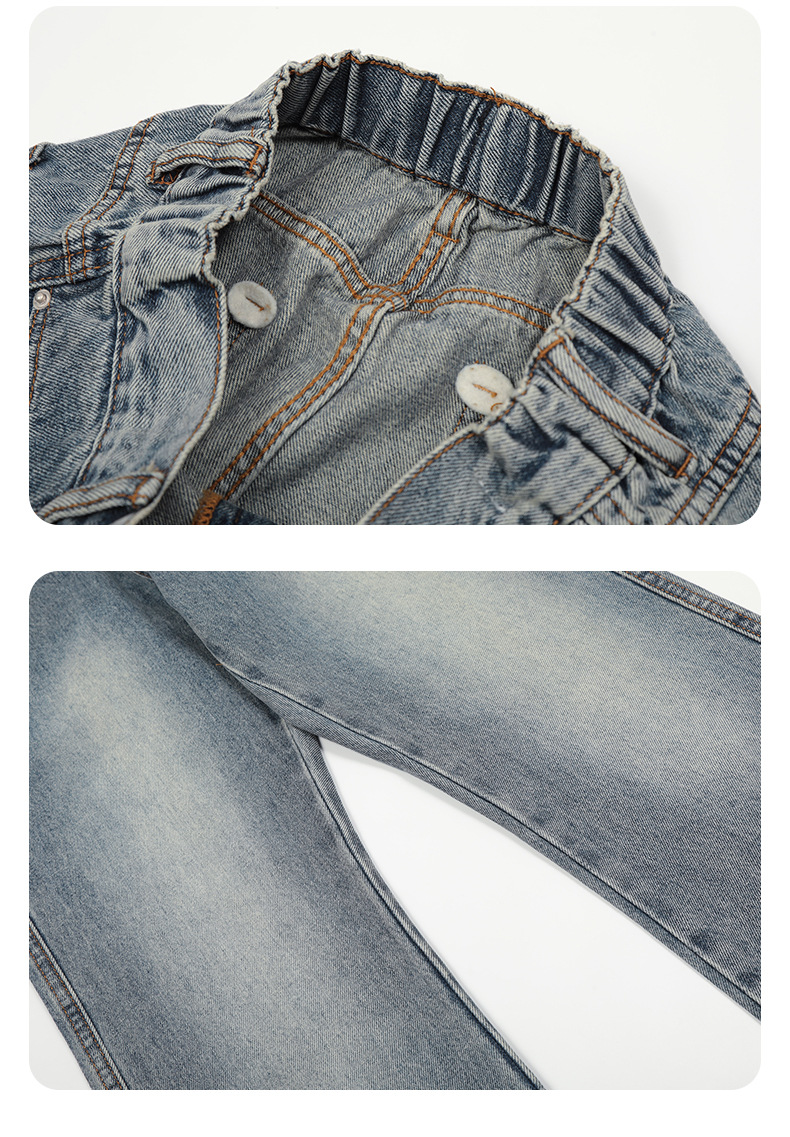 Blue Flared Denim Pants for Men and Women with Elastic Waist Casual Simple Cleanfit Trendy Slim Fit Long Trousers