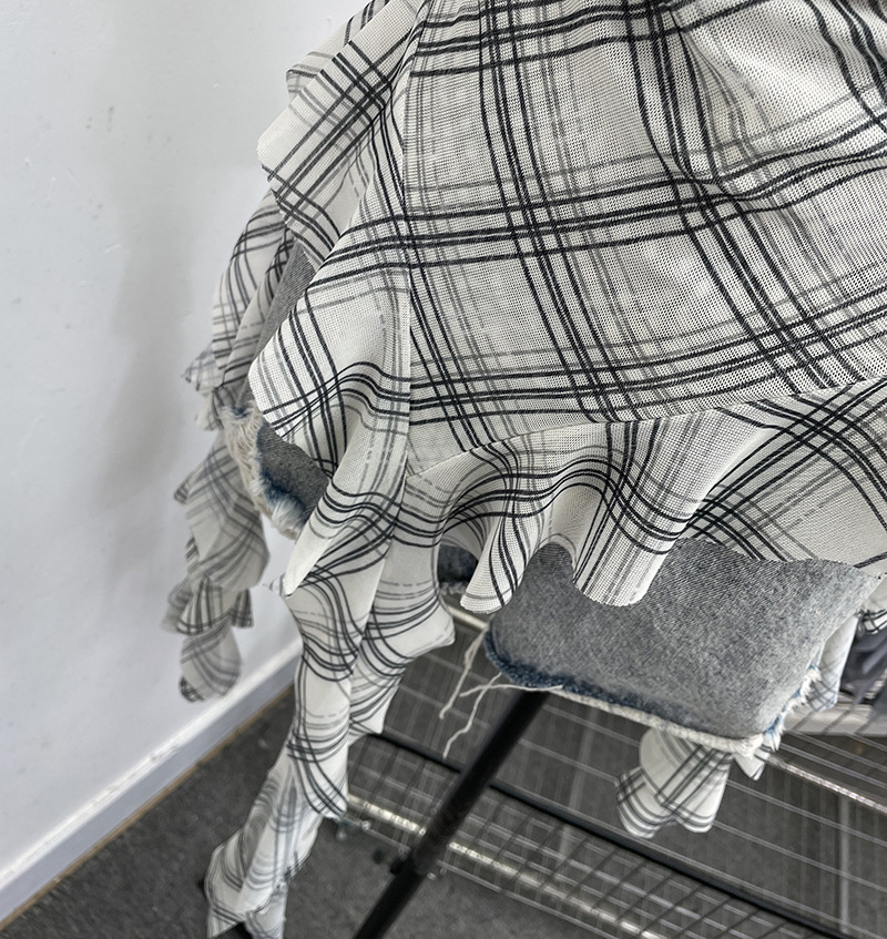 Sultry Asymmetric Plaid Mesh Strapless Top