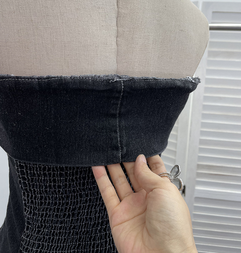 Sexy Asymmetric Denim Crewneck Top
