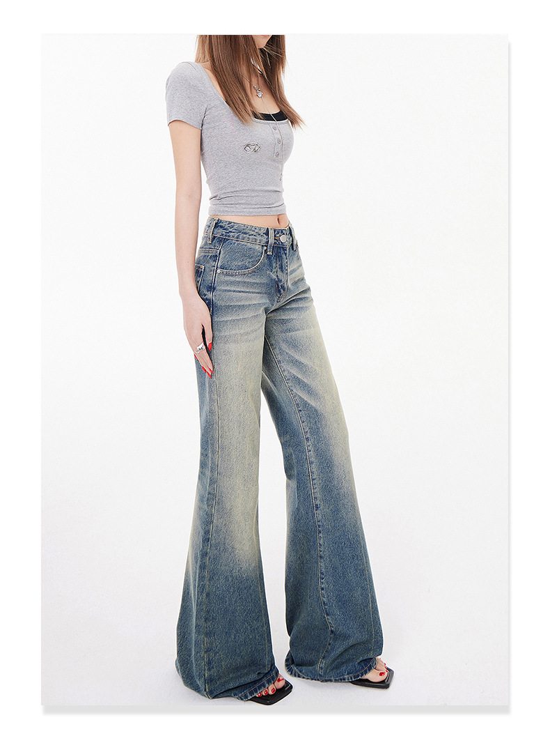 Women's Mid-Waist Spicy Girl Flare Jeans Personality Micro Flare Denim Trousers for Women