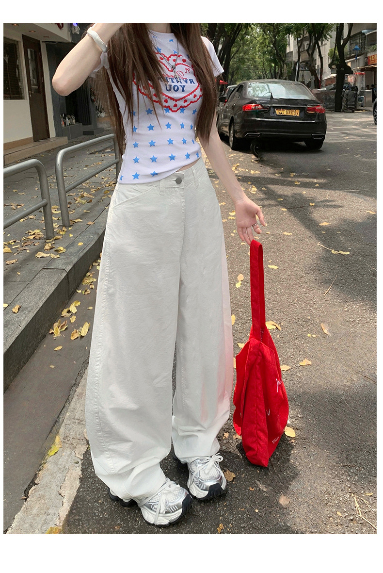 Women's White Pants Loose Slimming Drape High Waist Wide Leg Trousers