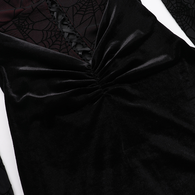 V-Neck High-Waist Spider Web Print Long Pencil Dress