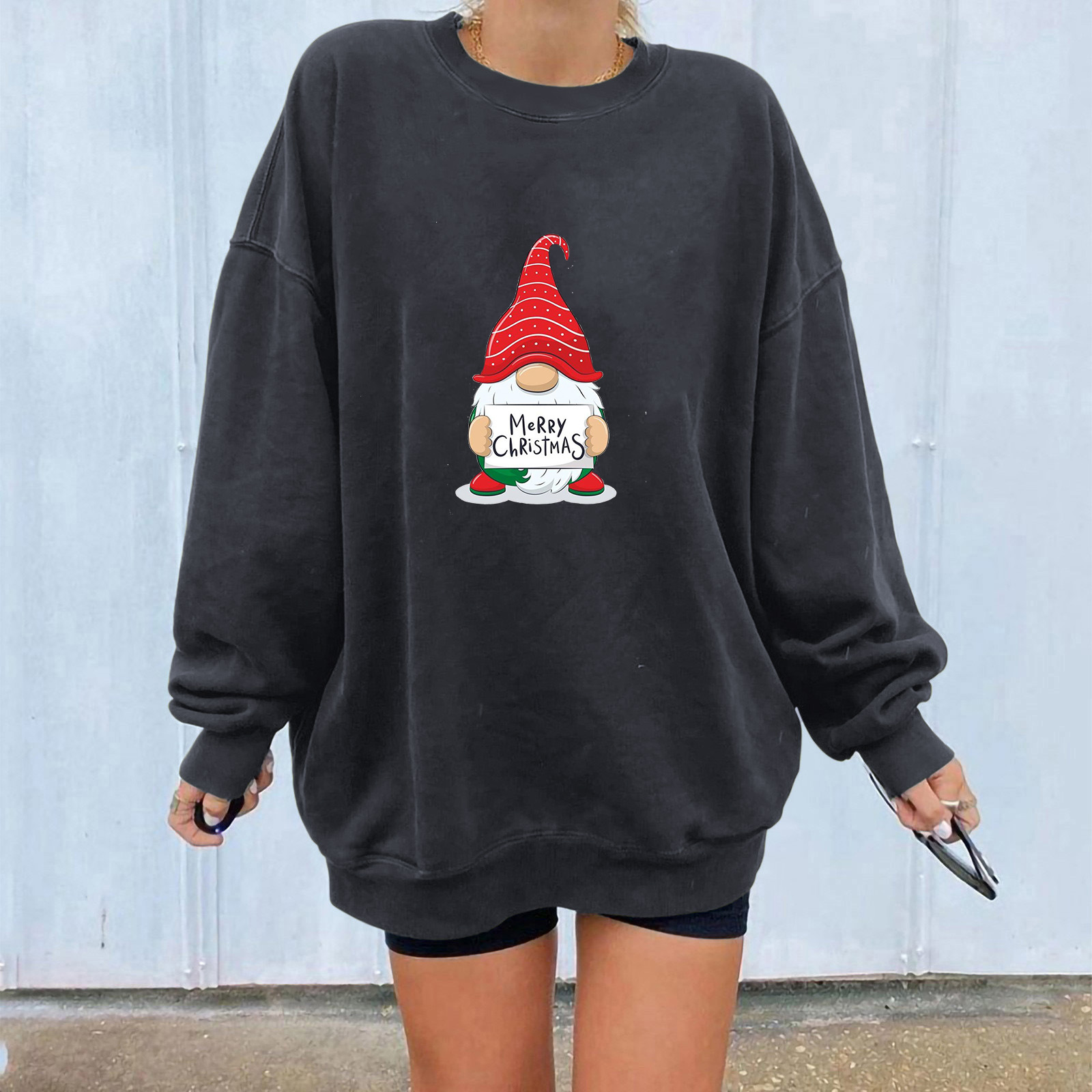 Ladies Japanese Korean Cotton Bardot Christmas Graphic Hoody