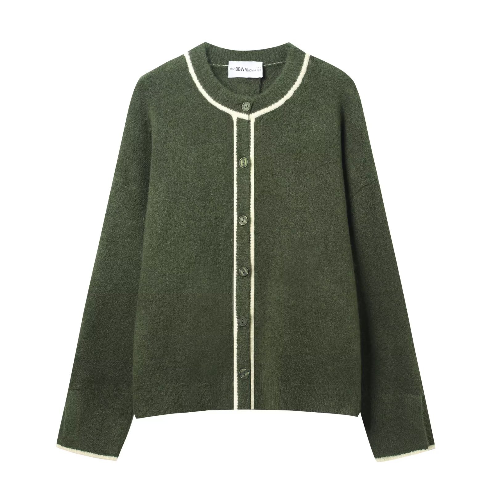 Ladies Long Sleeve Piped Button Through Sweater