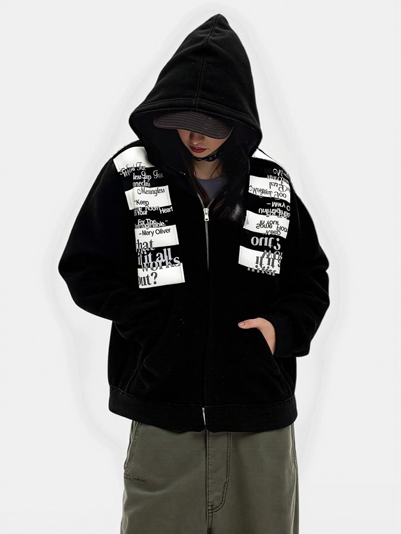 Street Style Letter Patch Suede Hooded Sweatshirt for Men and Women