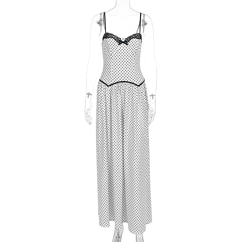 Backless camisole white polka dot dress for women's wear