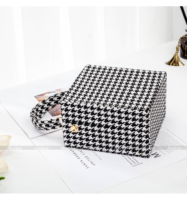 With Code Lock Houndstooth Box Shoulder Bag New Elegant Korean Purses And Handbags Female Big Square Crossbody Retro Bag
