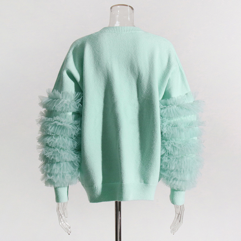 Ladies Polyester Textured Relaxed Crew Full Sweater