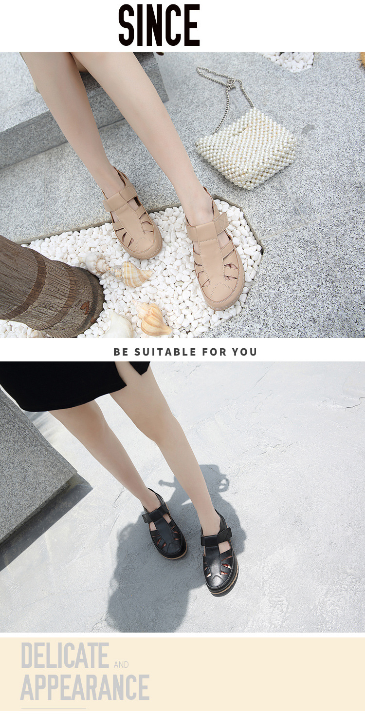 Single shoe slope with car stitching lightweight Velcro hollowed out mom's shoes