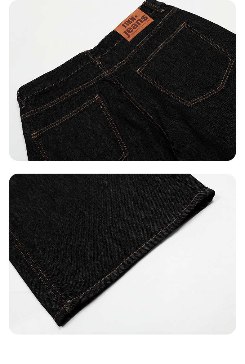 Black Soft Denim Pants Vintage Straight Simple Trendy Original Color Loose Casual Long Pants