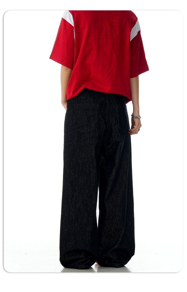 Denim Jeans Faded Unisex Straight A-Line Slim Clean Fit Versatile Long Pants