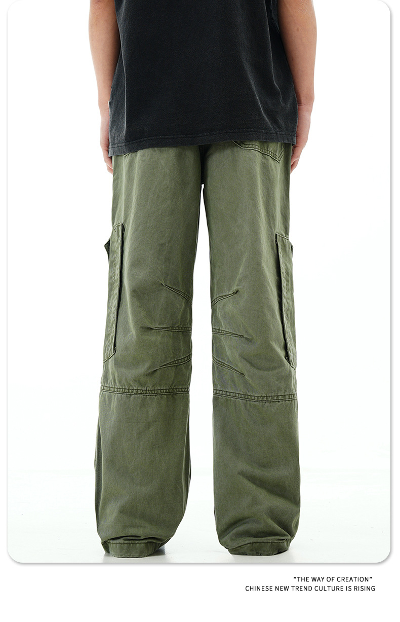 Work Pants with Adjustable Waistband and Large Pockets - Straight Leg Casual Trousers