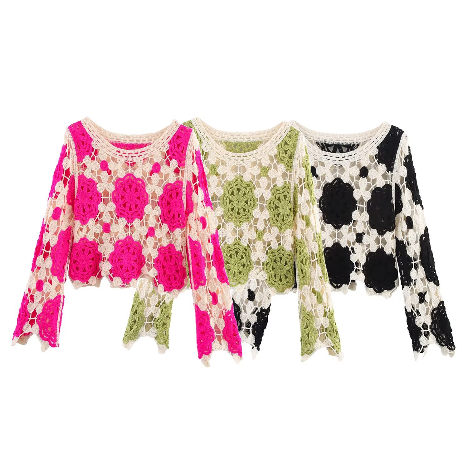 Polyester Long Bell Crew Sweater
