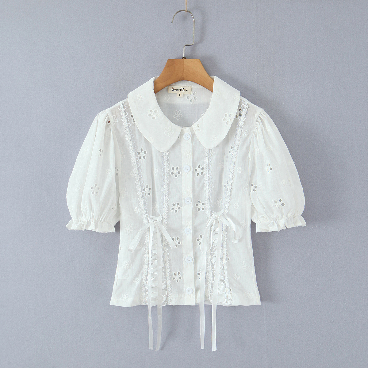 Ruffle Peter Pan Cutout Puff Top