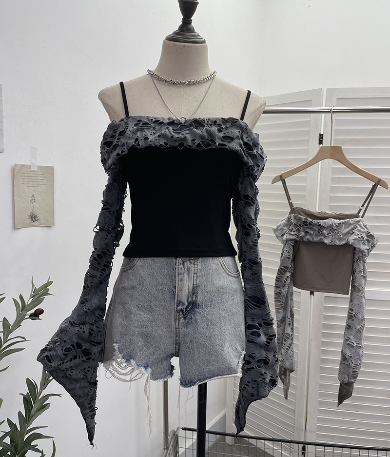 Cutout Full Sleeve Cropped T-Shirt