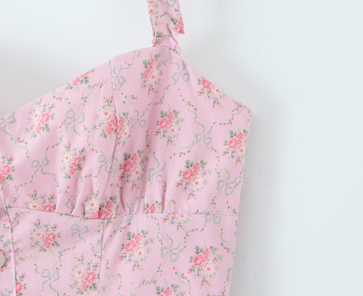 Strapless Sleeveless Floral High-Waist Midi Dress