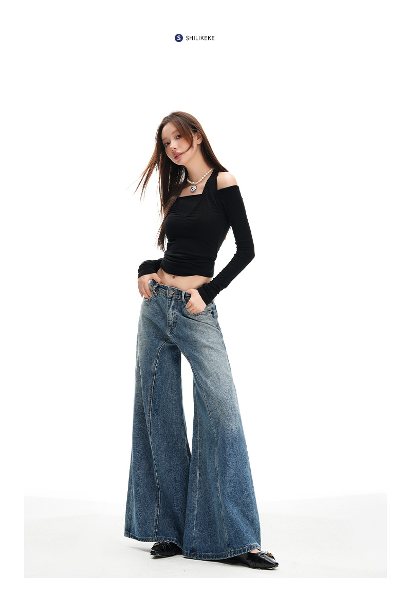 Wide Leg Jeans for Women Autumn New Design Deconstructed Style American Cut Loose Straight Pants