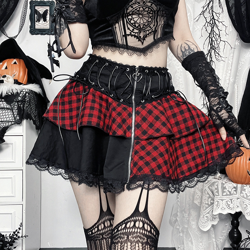 Ladies Sexy Striped Plaid Paneled Skirt