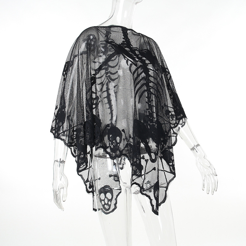 Sexy One-Shoulder Skeleton Print Cape