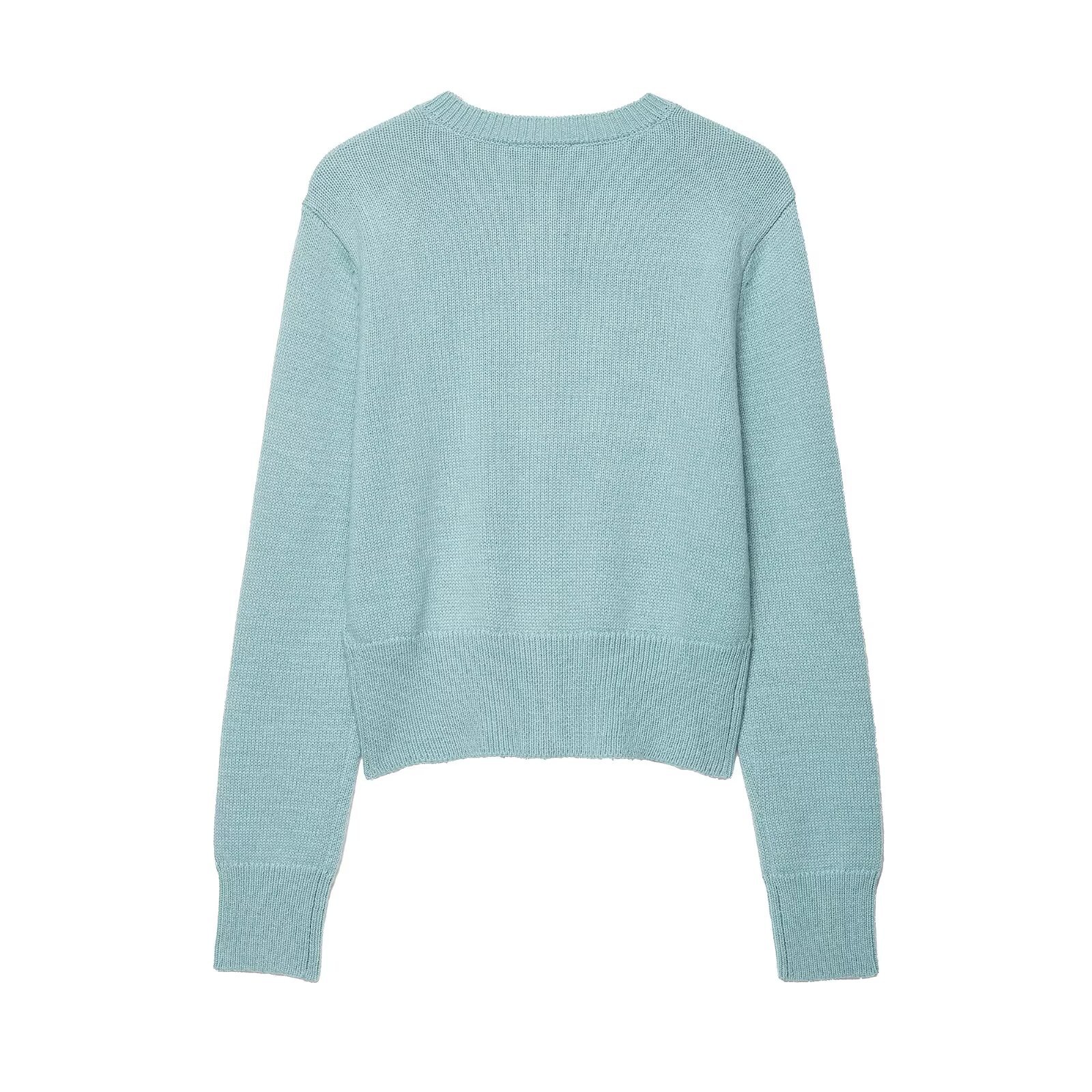 Plain Button-Front Long Sleeve Polyester Sweater