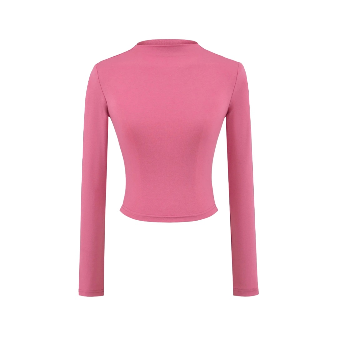 Slim Plain Mock Turtleneck Long Sleeve Belly Tee