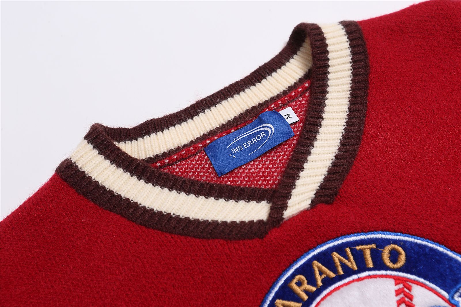 Color-Block Letter Embroidery Couple V-Neck Sweater Lazy Oversize Knitwear