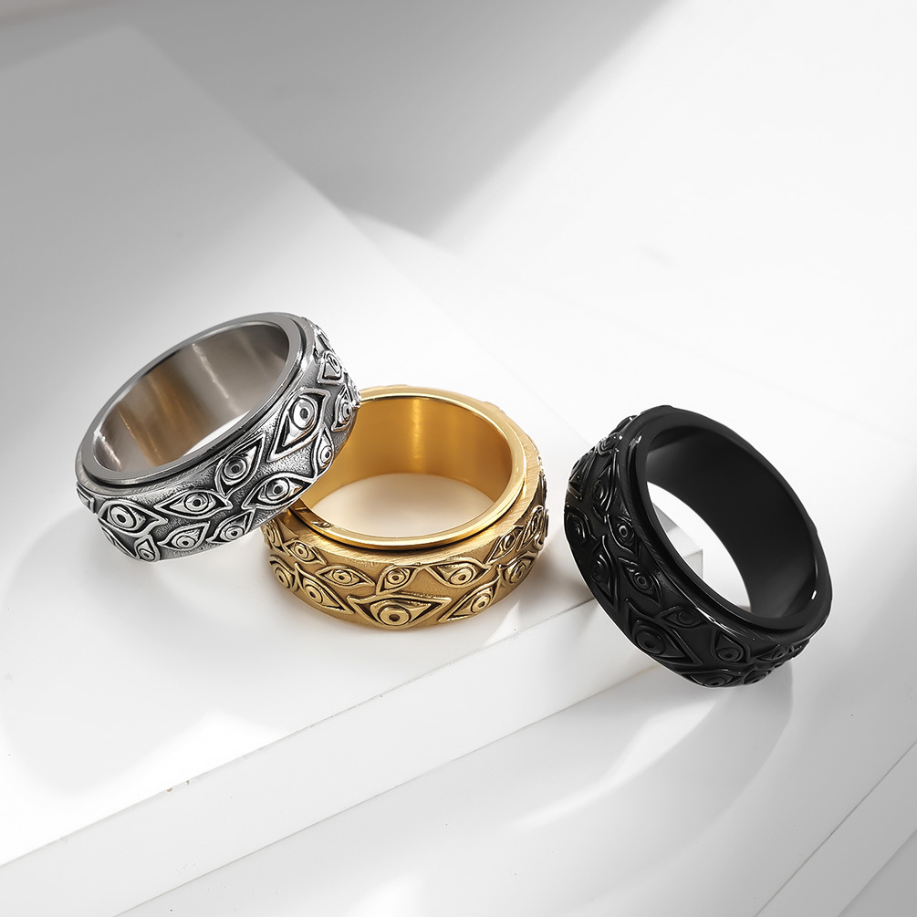 Eye Pattern Stainless Steel Ring Men Can Be Rotated To Move Vintage Titanium Steel Finger Ring Hand Jewelry