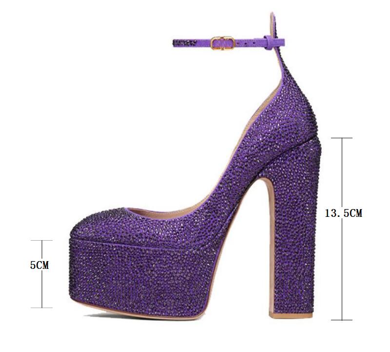 Processing time:5-7days after placing orders New Sexy Brand Women's Hot Drilling Wedding Shoes Thick High Heel Platform Pumps Party Black Beige Green Purple Big Size 43