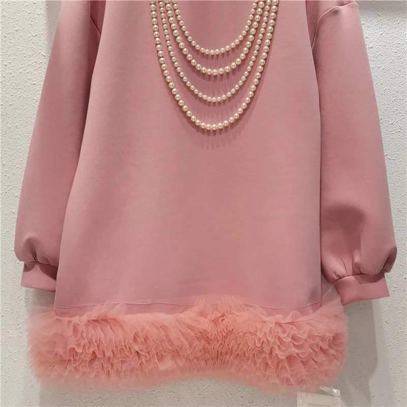 Ladies Rainbow Beaded Hem Crew Sweater