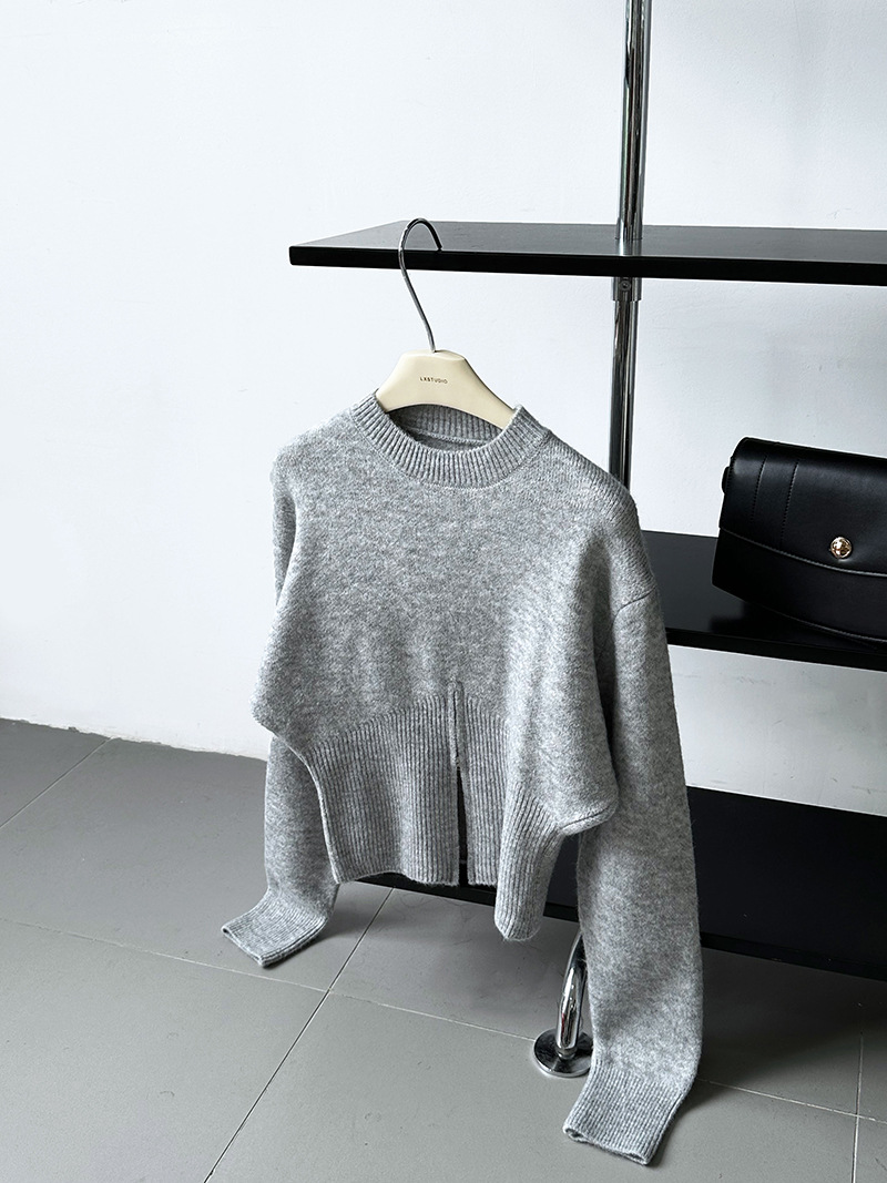 Korean Solid Long Sleeve Loose Crew Sweater