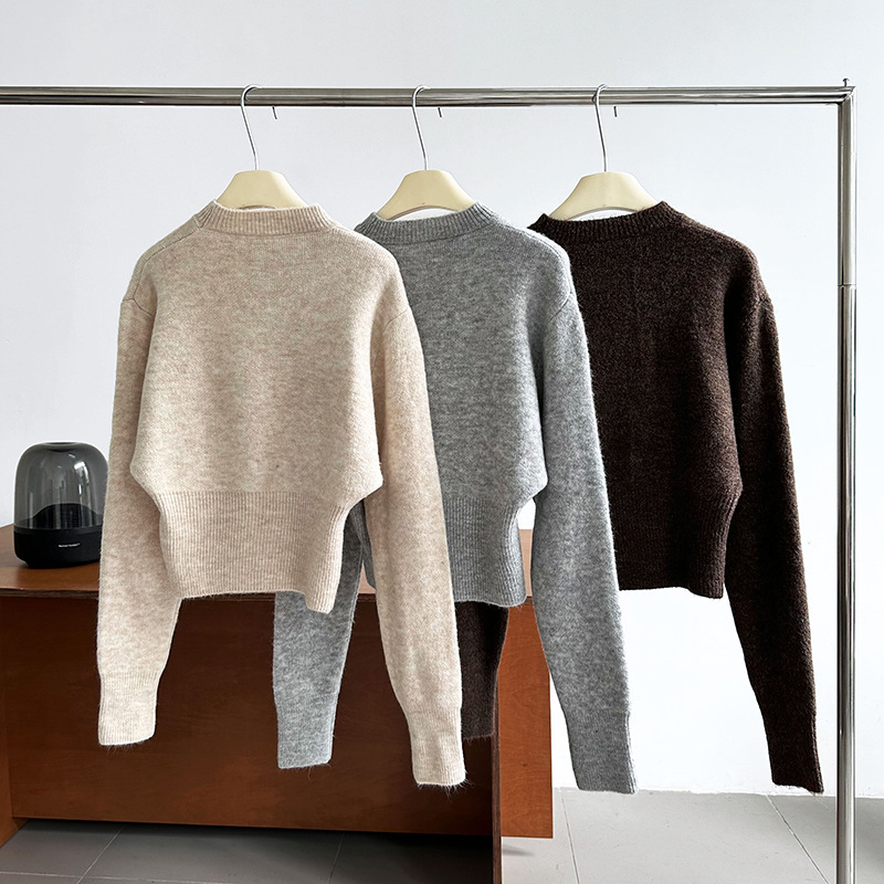 Korean Solid Long Sleeve Loose Crew Sweater