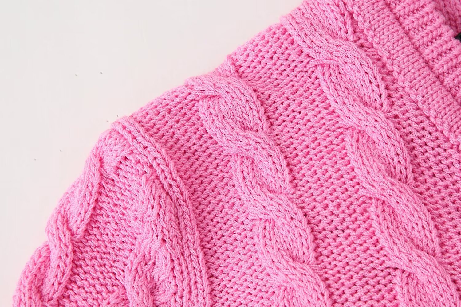 Round neck contrasting color open knit sweater patchwork jacket top